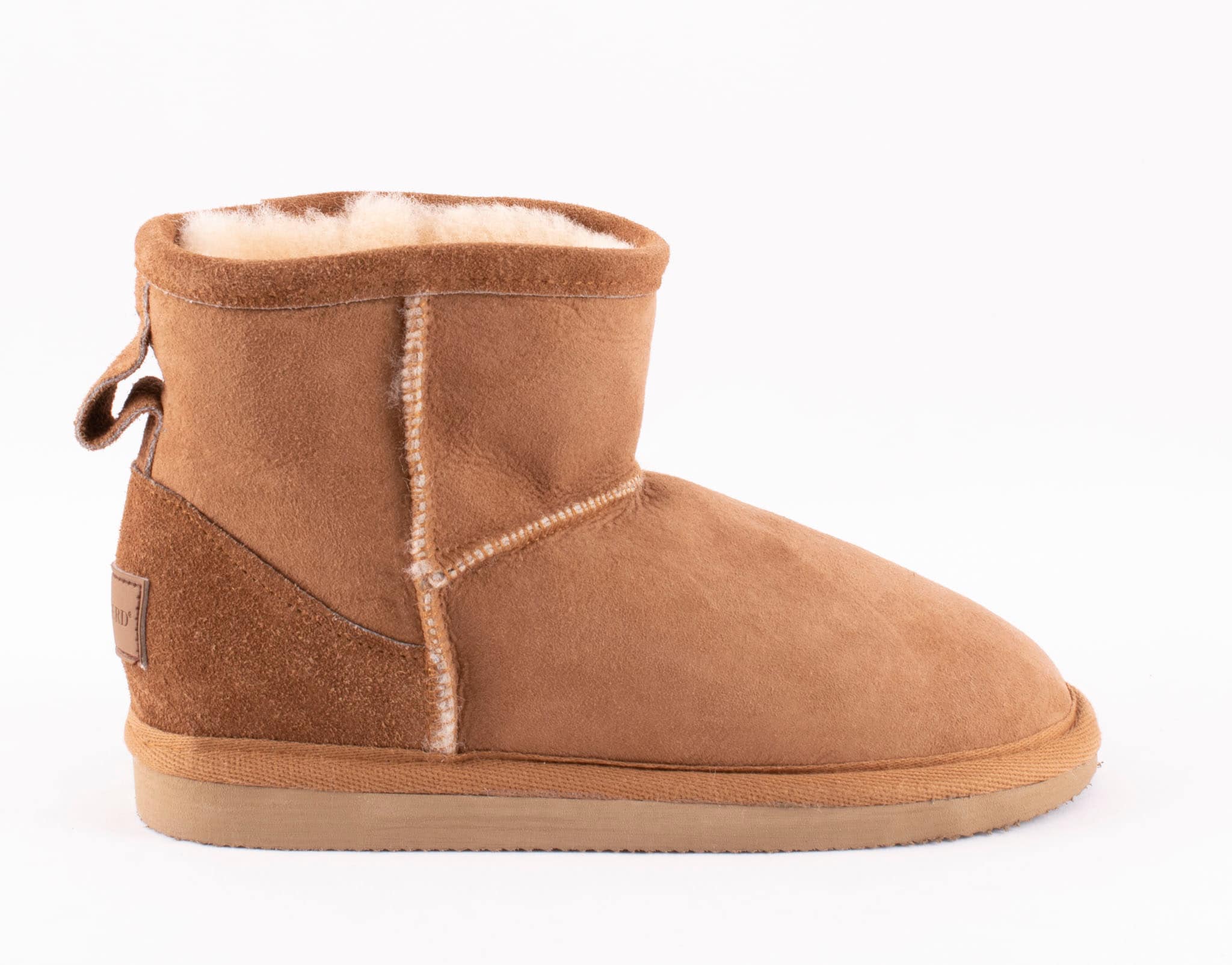 A pair of brown ankel high sheepskin boots with a warm and comfortable sheepskin inside.